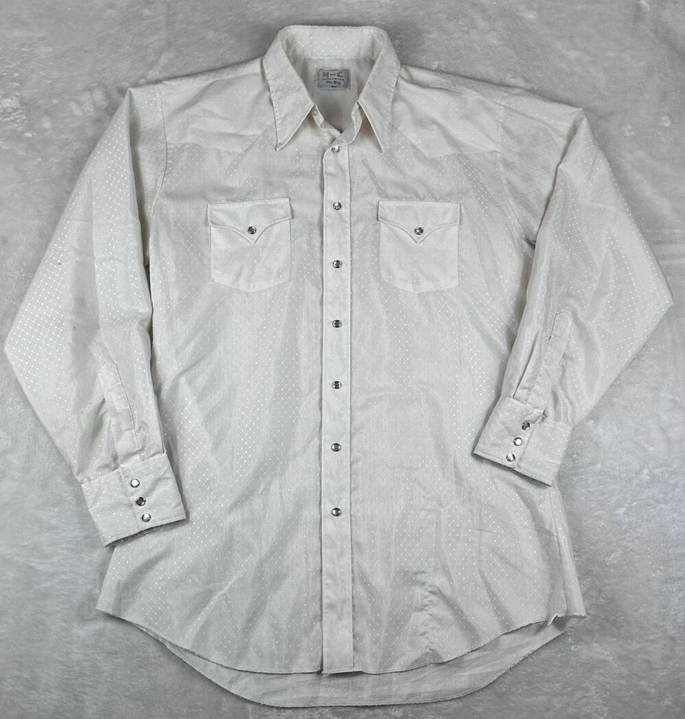 Vintage 70s H Bar C Ranchwear Mr Big Mens Sz 2XL Cream Jacquard Pearl Snap